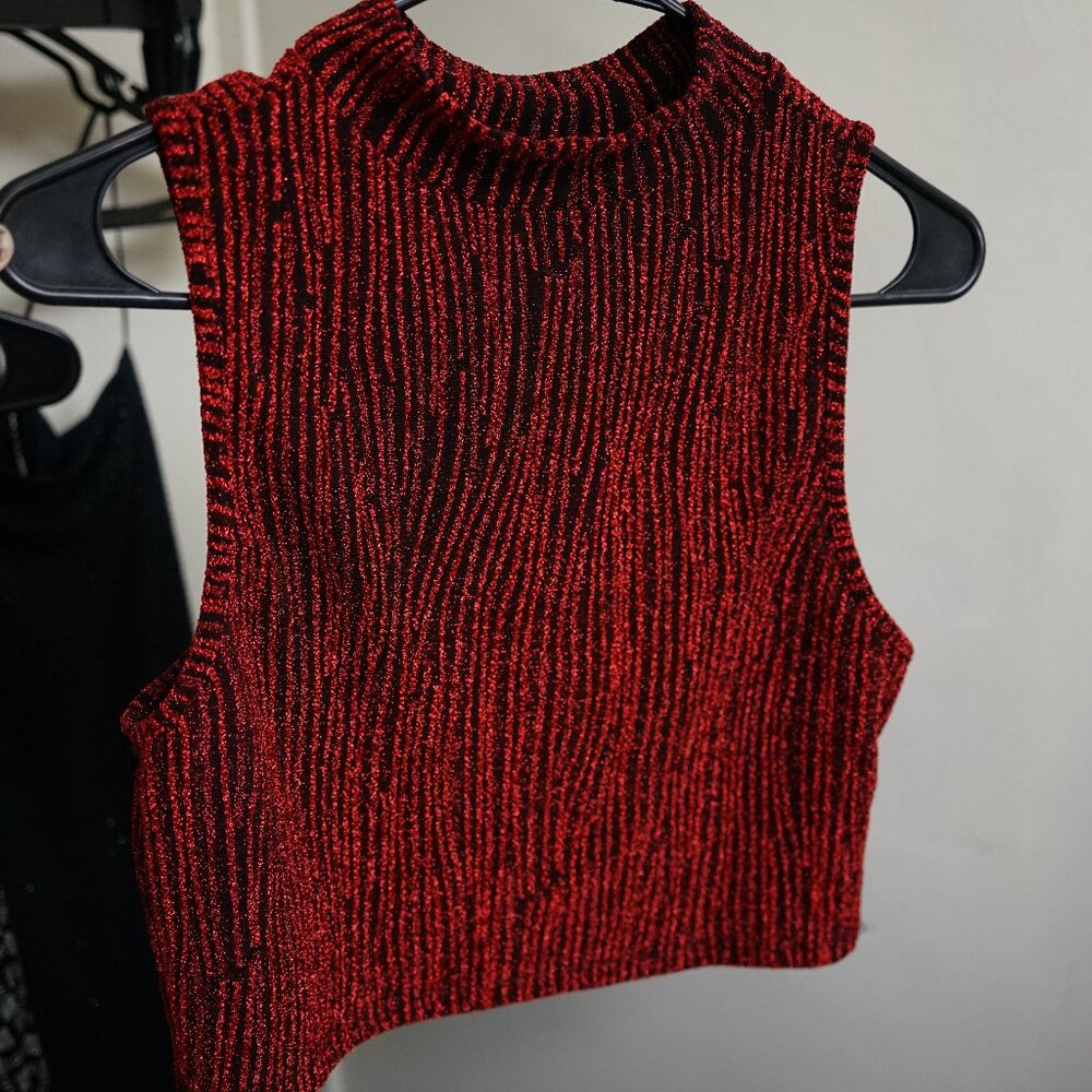 Women's Madden NYC Sparkly Red Crop Top, Size Medium